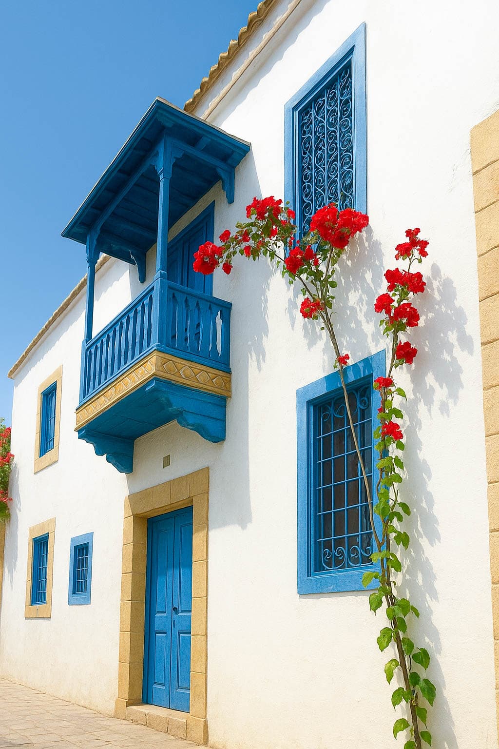 Maison bleue et blanche